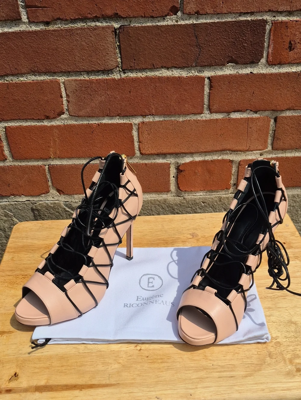 Eugene Riconneaus 38 Nude Kidskin Multi-Bondage Heels - New